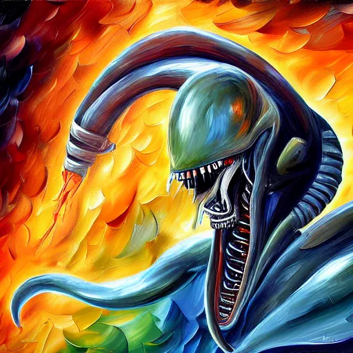 Image similar to digital painting of a Xenomorph, by Leonid Afremov