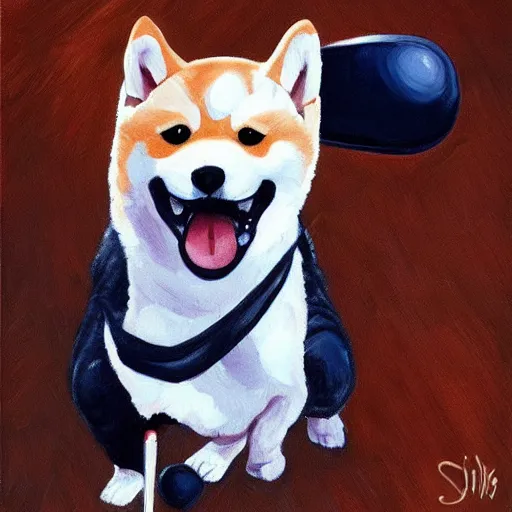 Prompt: shiba inu dog, baseball bat bonk, dog swinging bat 🐶 🏏 🎨🖌