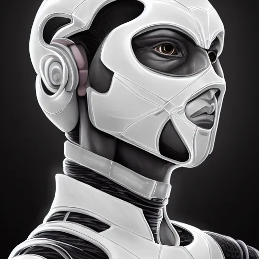 Image similar to a ultradetailed portrait of a white one cast futuristic cyborg ronin, carbon fibre and nanotube elements, futuristic, 8 k, dramatic light, digital painting, trending on artstation hd