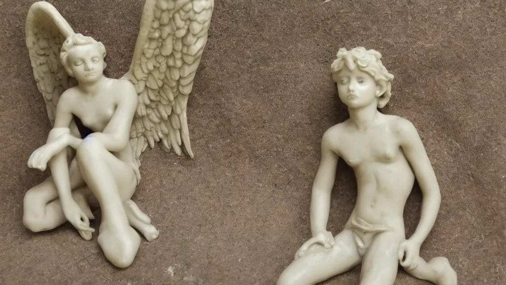 Prompt: a Wax casting art of a fallen angel