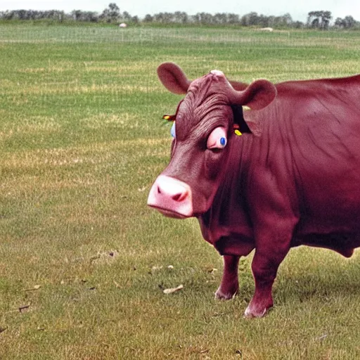 Prompt: cow blob flesh mutation failed test experiment (1934) colorized photograph