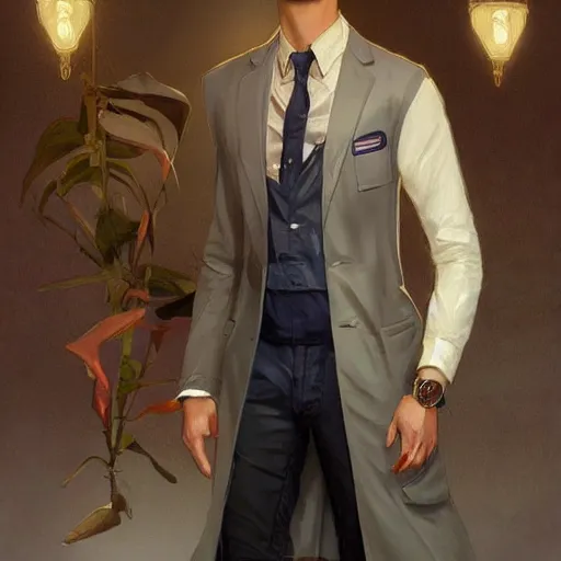 Image similar to Anxious good looking pale young Indian doctors wearing American clothes at the airport, portrait, elegant, intricate, digital painting, artstation, concept art, smooth, sharp focus, illustration, art by artgerm and greg rutkowski and alphonse mucha