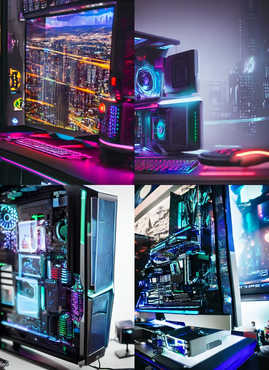 Prompt: photo of a gaming computer with a futuristic city inside, 8 k, 8 5 mm f 1. 8