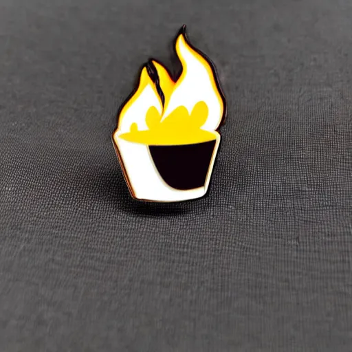 Image similar to minimalistic enamel pin of a cup on fire flame, retro design