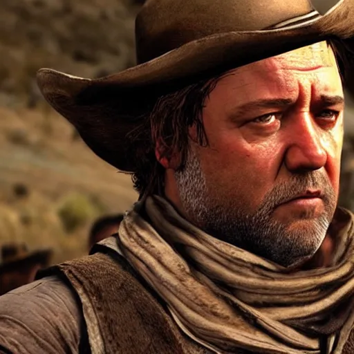 Image similar to Russell Crowe as a character in red dead redemption