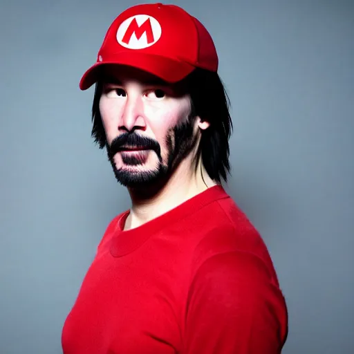 Image similar to keanu reeves dressed as mario, highly detailed, high quality, hd, 4 k, 8 k, canon 3 0 0 mm, professional photographer, 4 0 mp, lifelike, top - rated, award winning, realistic, sharp, no blur, edited, corrected, trending