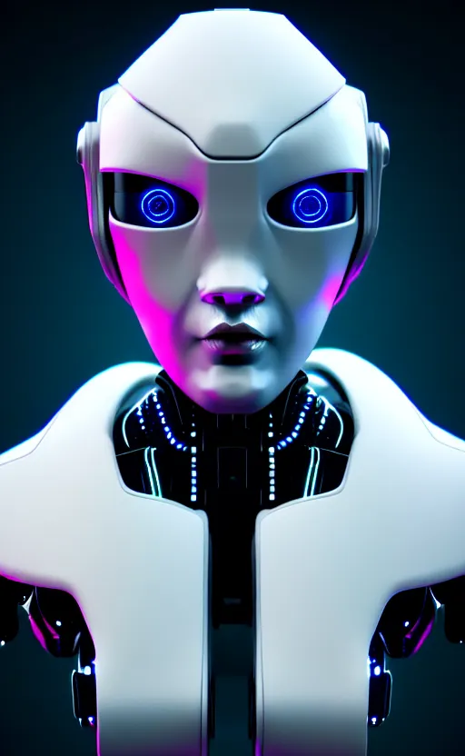 Image similar to friendly humanoid cyber robot, award winning, portrait bust, symmetry, faded colors, cypherpunk background, masterpiece, trending on artstation, cinematic composition, beautiful lighting, hyper detailed!!!, by alan blackwell, 8 k, unreal engine 5