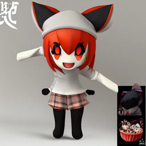 Prompt: cute fumo plush of a foxgirl rpg item shop owner, three point lighting, dramatic, anime, vray