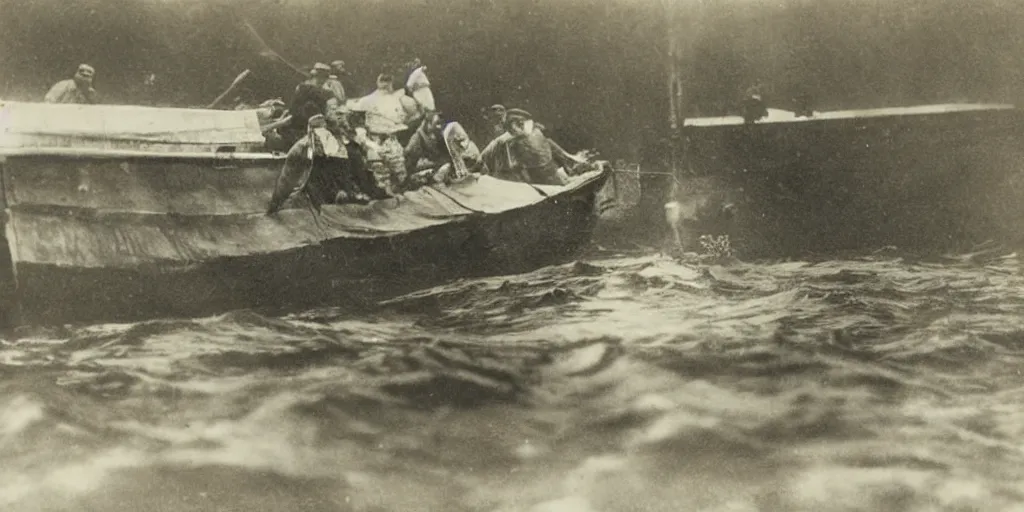 Image similar to a boat being grabbed by a giant underwater hand, 1 9 0 0 s photograph