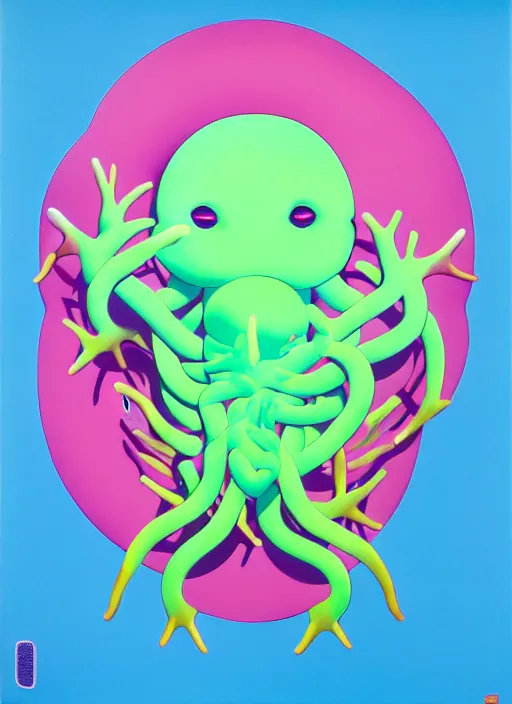 Prompt: cute a big woman intertwined axolotl by shusei nagaoka, kaws, david rudnick, airbrush on canvas, pastell colours, cell shaded, 8 k