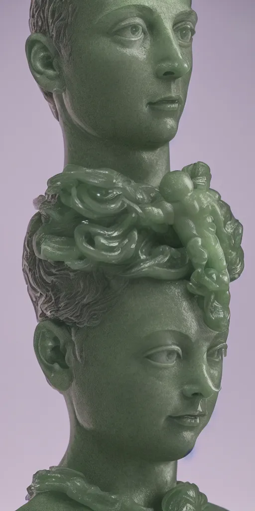 Prompt: detailed photo of a jade translucent statue of elon musk, full body portrait, various seducing pose, aphrodite, venus, photorealism, intricate detail, museum diffuse lighting