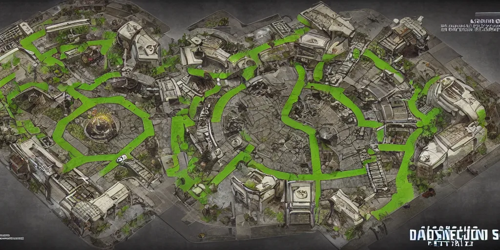 Image similar to architectural floor plan gears of war map hybrid halo minimap, symmetrical outpost, award winning design