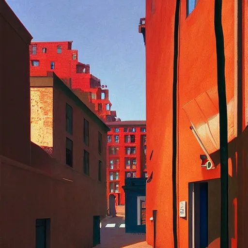 Image similar to city alley by Edward Hopper and James Gilleard, Zdzislaw Beksinski, highly detailed, cool color palette