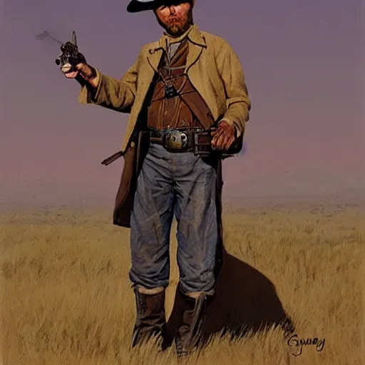 Prompt: rabbit as an old west bandit. Rabbit gunslinger by James Gurney.