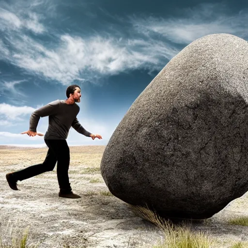 Image similar to a man pushing a boulder with his chest