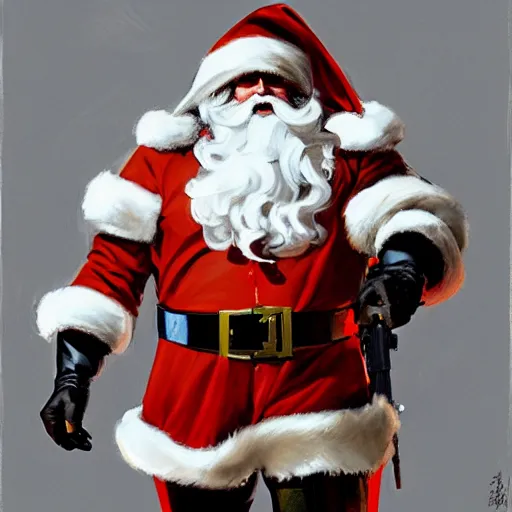 Image similar to greg manchess portrait painting of fully armored santa claus as overwatch character, medium shot, asymmetrical, profile picture, organic painting, sunny day, matte painting, bold shapes, hard edges, street art, trending on artstation, by huang guangjian and gil elvgren and sachin teng