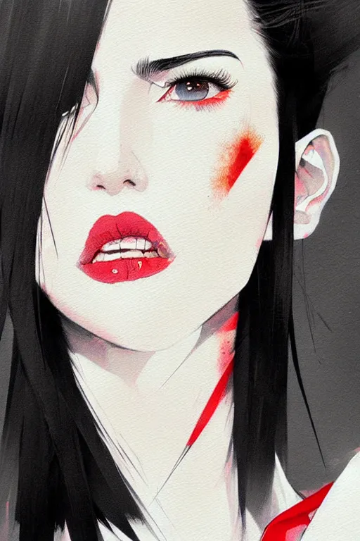 Image similar to a ultradetailed beautiful panting of a stylish woman wearing a shirt with a tie, she has black hair, by conrad roset, greg rutkowski and makoto shinkai, trending on artstation