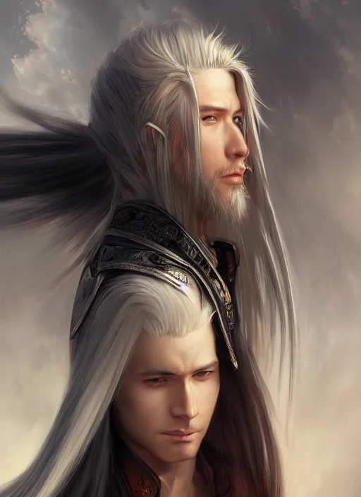 Prompt: a beautiful portrait of sephiroth, digital art by eugene de blaas and ross tran, vibrant color scheme, highly detailed, in the style of romanticism, cinematic, artstation, pixiv, greg rutkowski