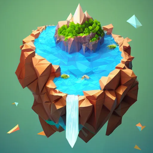 Image similar to low poly art of a floating island on top of which is new york surrounded by waterfalls, in the sky, isometric art, 3d render, ray tracing, high detail, artstation, concept art, behance, smooth, sharp focus, ethereal lighting, unreal engine 5
