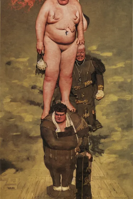 Image similar to full length portrait of kenneth mcmillan as baron harkonnen, plain background, painted by jack kirby, lawrence alma tadema, norman rockwell, greg staples, wayne barlow, neville page