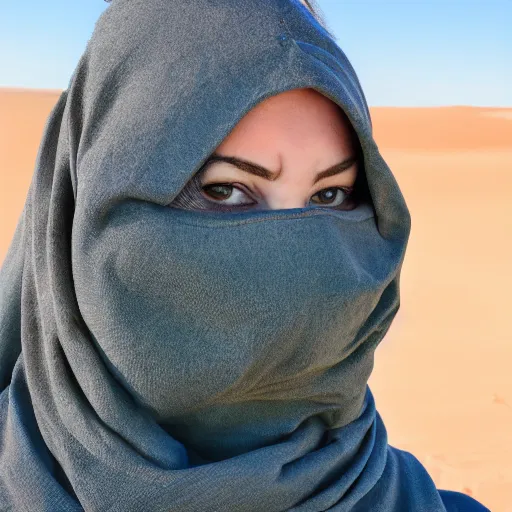 Image similar to female balaclava photography portrait, desert wind