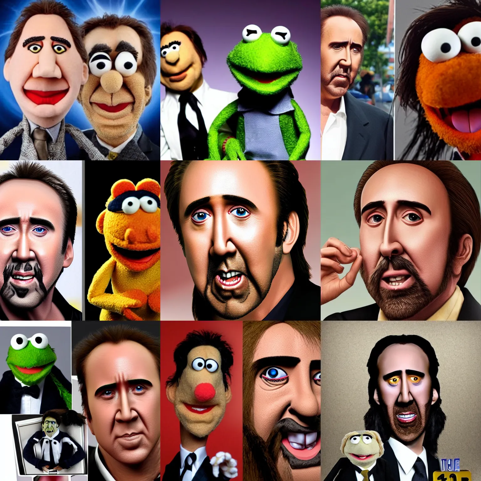 Prompt: nicolas cage as a muppet