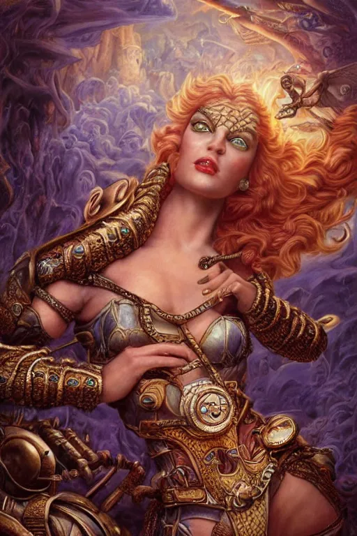 Image similar to Mystical Valkyrie, Portrait of a beautiful female Atlantean Reptilian Warrior, Realistic, Regal, Refined, Detailed Digital Art, Michael Cheval, Walt Disney (1937), François Boucher, Oil Painting, Steampunk, Highly Detailed, Cinematic Lighting, Unreal Engine, 8k, HD