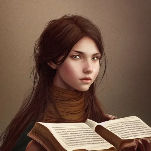 Image similar to village girl reading a book, cinematic, intricate, elegant, highly detailed, digital painting, artstation, concept art, smooth, sharp, focus, illustration, art by artgerm and Johfra Bosschart