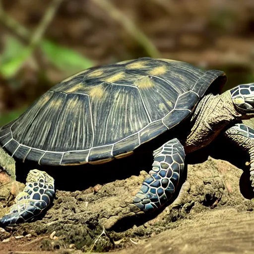 Image similar to turtle and viper hybrid, very long with multiple pairs of legs and segmented shell along length of its body