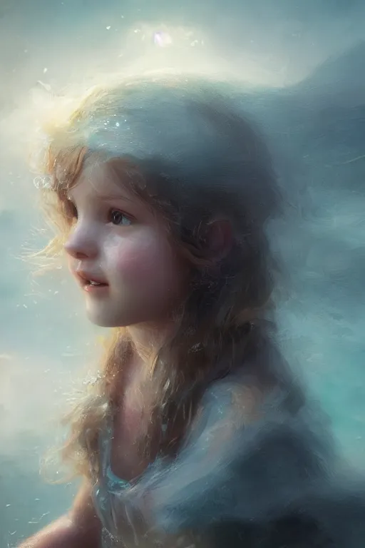 Image similar to Atlantis little girl, joyful, close-up portrait, intricate, elegant, volumetric lighting, scenery, digital painting, highly detailed, artstation, sharp focus, illustration, concept art, ruan jia, steve mccurry