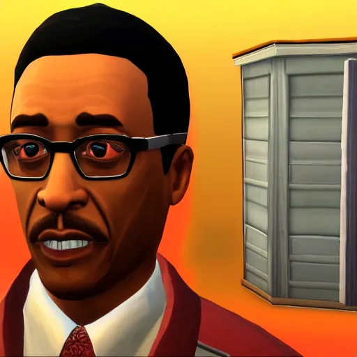 Image similar to gustavo fring selling meth in the sims 4, game screenshot, 4k