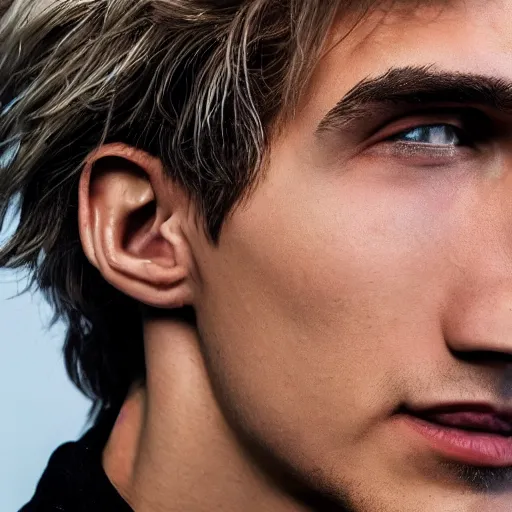 Image similar to a closeup shot of handsome xqc, gigachad, strong jawline, photorealism, 8k