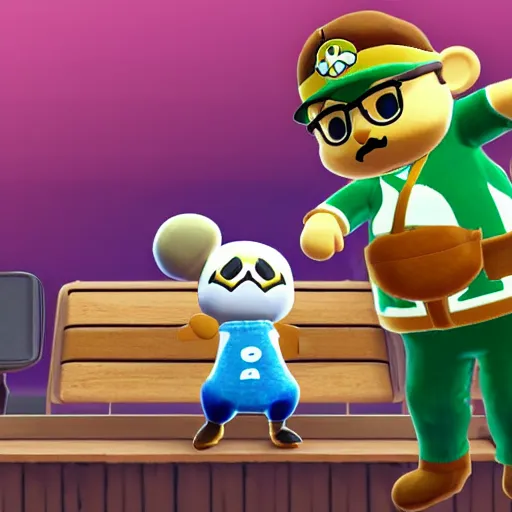Image similar to A selfie of Rivers Cuomo and Tom Nook from Animal Crossing
