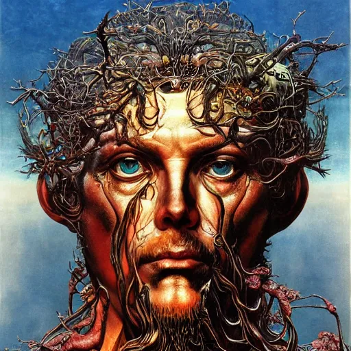 Prompt: realistic detailed image of Zeus, Gaia, Kronos, by Ayami Kojima, Amano, Karol Bak, Greg Hildebrandt, and Mark Brooks, Neo-Gothic, rich deep colors. Beksinski painting, part by Adrian Ghenie and Gerhard Richter. art by Takato Yamamoto. masterpiece