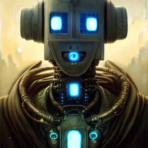 Image similar to low angle shot of a cyberpunk gazmask robot character, intricate, elegant, highly detailed, centered, digital painting, artstation, concept art, smooth, sharp focus, illustration, artgerm, Tomasz Alen Kopera, Peter Mohrbacher, donato giancola, Joseph Christian Leyendecker, WLOP, Boris Vallejo