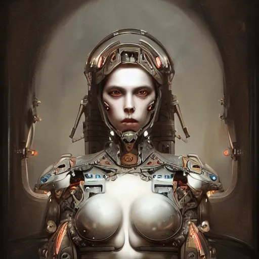 Image similar to ultra realist soft painting of a single attractive cyborg female sillicon cyborg skin armored, curiosities carnival, symmetry accurate features, very intricate details, focus, curvy, artstyle Tom Bagshaw, award winning