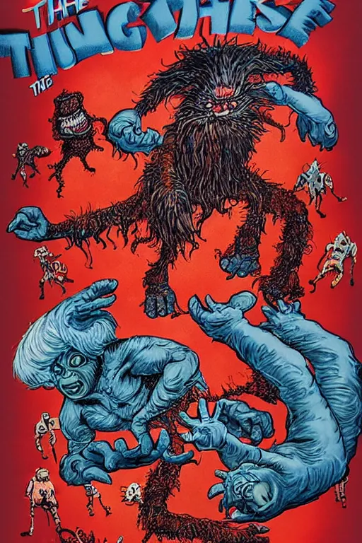 Image similar to the thing 1 9 8 2 movie poster with intricate detail and monsters from the movie