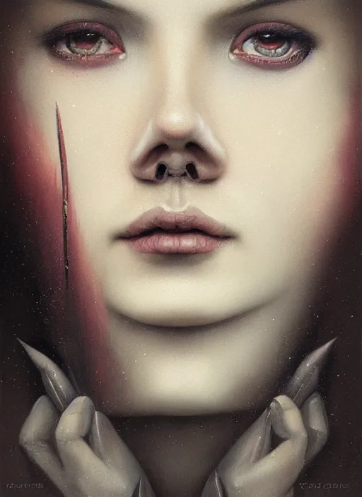 Image similar to symmetrical realistic, portrait, close - up, dark witch, painting by tom bagshaw, smooth, sharp focus