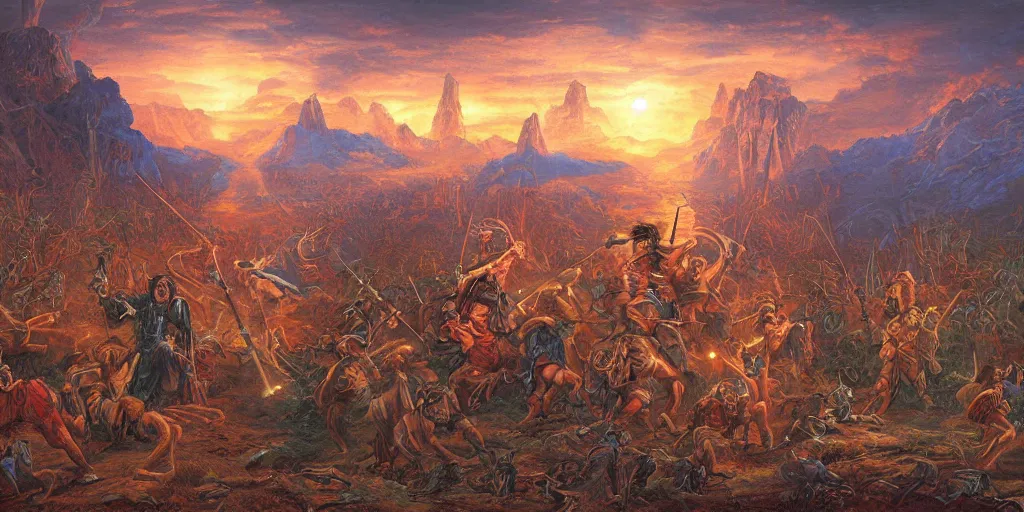 Image similar to cinnamon fields dusk of piety Allegoric Laplacian revelations love hate truth and anger style of old Neapolitan victory relief Jeff Easley , extremely clear and coherent, 8K resolution