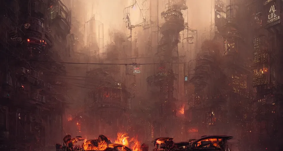 Image similar to a highly detailed epic cinematic concept art CG render digital painting artwork scene: a corpse revived with a smoking combustion engine. retrofuturistic 1920s cyberpunk steampunk. By Greg Rutkowski, Ilya Kuvshinov, WLOP, Stanley Artgerm Lau, Ruan Jia and Fenghua Zhong, trending on ArtStation, made in Maya, Blender and Photoshop, octane render, excellent composition, cinematic dystopian brutalist atmosphere, dynamic dramatic cinematic lighting, aesthetic, very inspirational, arthouse