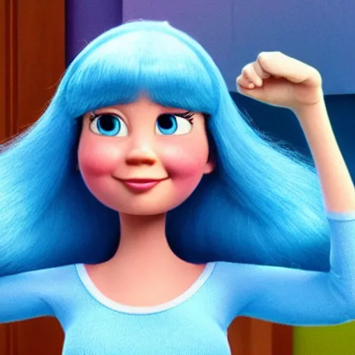 Image similar to real girl smurfin, in pixar's Up