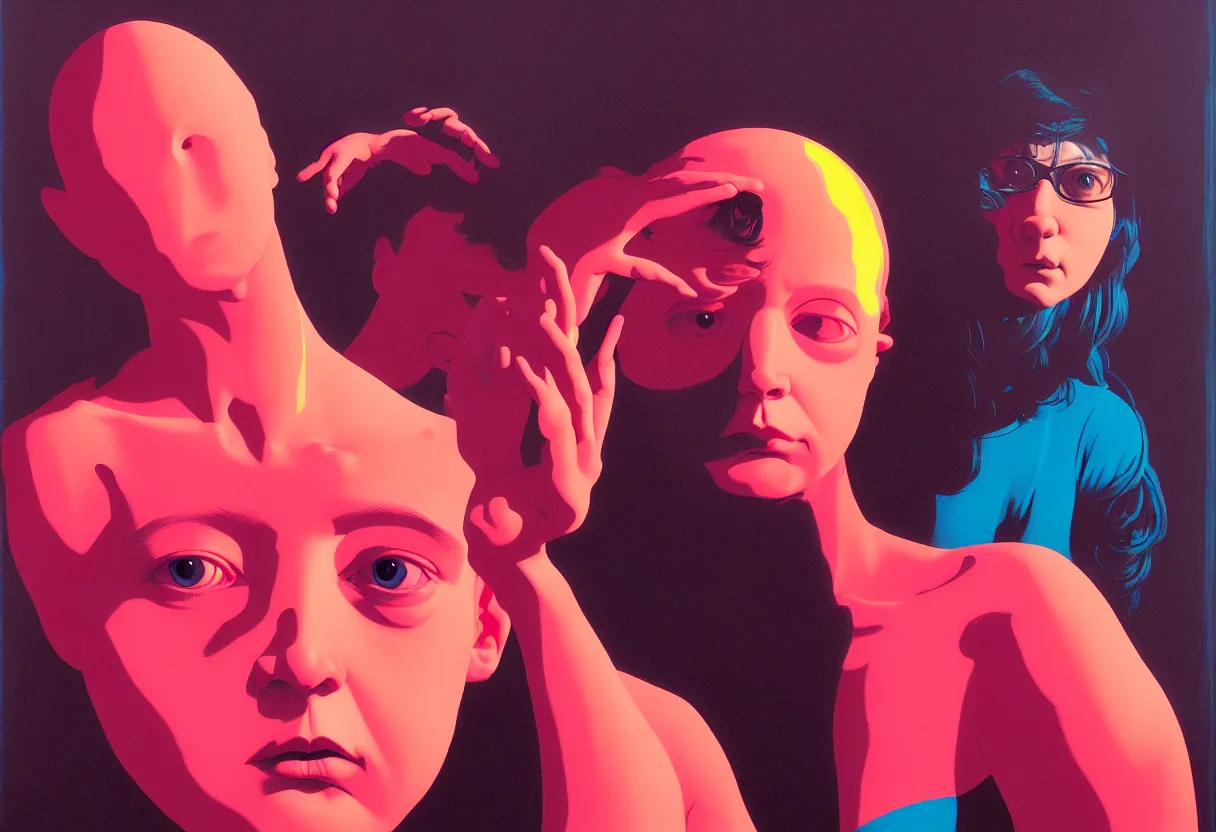 Prompt: todd solondz met a woman who couldn't handle the pain of the world, vivid colors, neon, art by ( ( ( kuvshinov ilya ) ) ) and wayne barlowe and francis bacon and artgerm and wlop and william - adolphe bouguereau