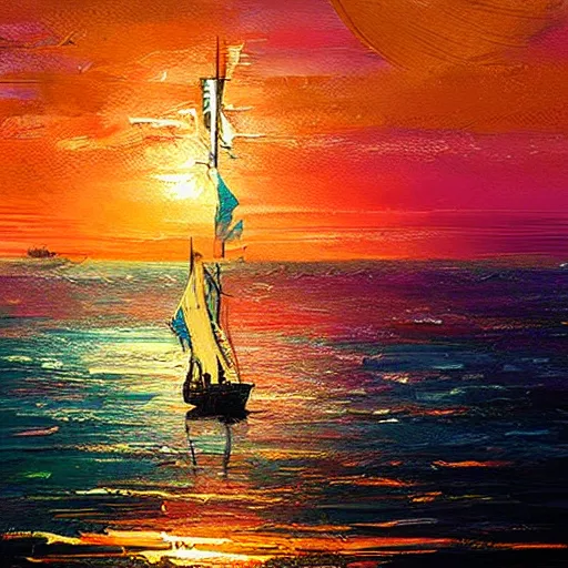 Prompt: A pirate on the high seas that has magical pearlescent shimmering see through sails, painting by Alena Aenami