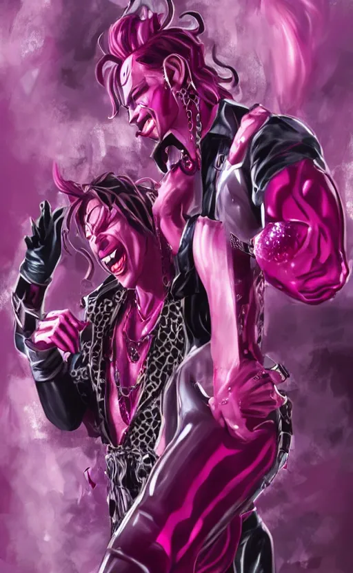 Prompt: diavolo and king crimson from jojo's bizarre adventure, official art, character concept, digital paintting, dynamic pose, character concept, artstation, 4 k