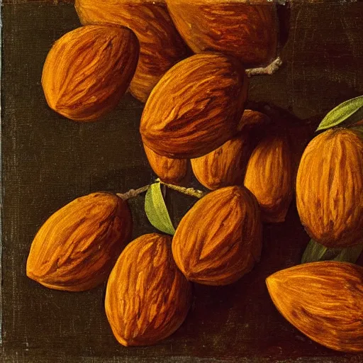 Image similar to talking almond, renaissance oil painting, the almond is talking