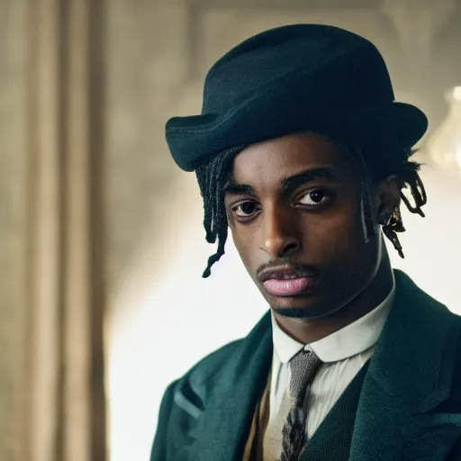 Image similar to playboi carti in peaky blinders 4 k the detailed super realistic