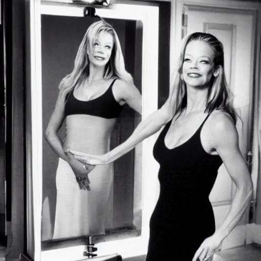 Image similar to Jeri Ryan posing in front of a mirror, admiring her own reflection