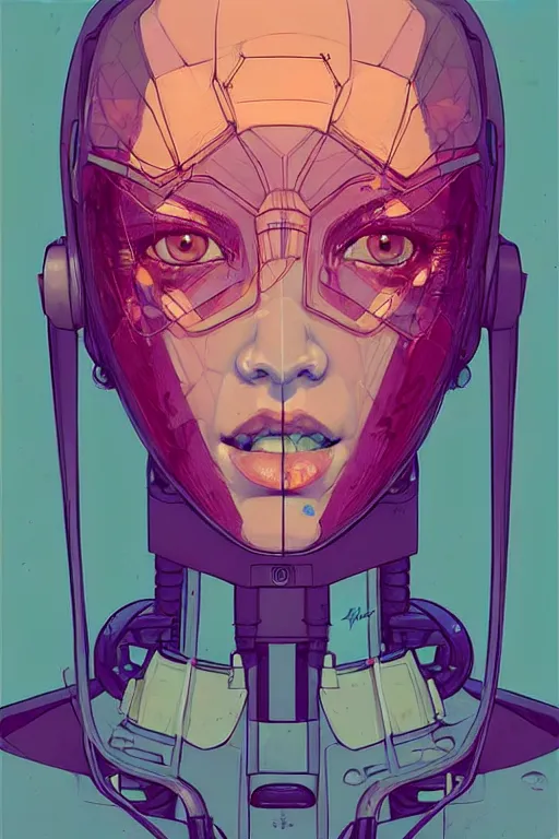 Image similar to a study of cell shaded protrait of female robot, llustration, post grunge, concept art by josan gonzales and wlop, by james jean, Victo ngai, David Rubín, Mike Mignola, Laurie Greasley, highly detailed, sharp focus, alien, Trending on Artstation, HQ, deviantart, art by artgem