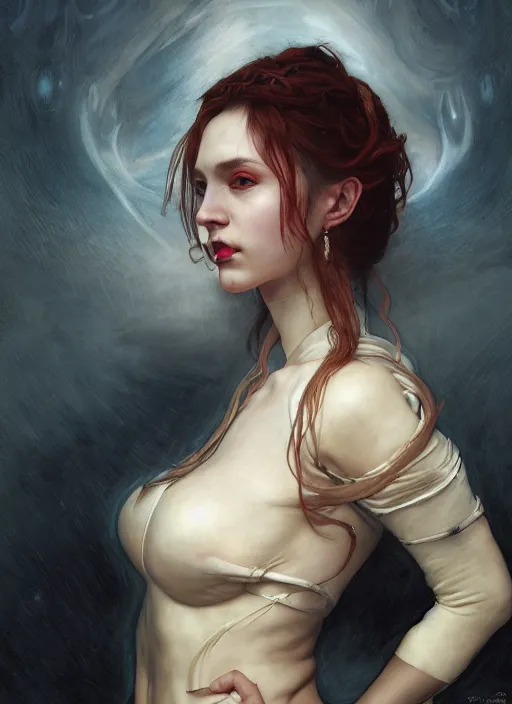 Image similar to portrait demon half human, elegant, wearing a bomber jacket, armor, hyper realistic, whitehorns, extremely detailed, dnd character art portrait, fantasy art,, dramatic lighting, vivid colors, artstation, by edgar maxence and caravaggio and michael whelan and delacroix, lois van baarle and bouguereau
