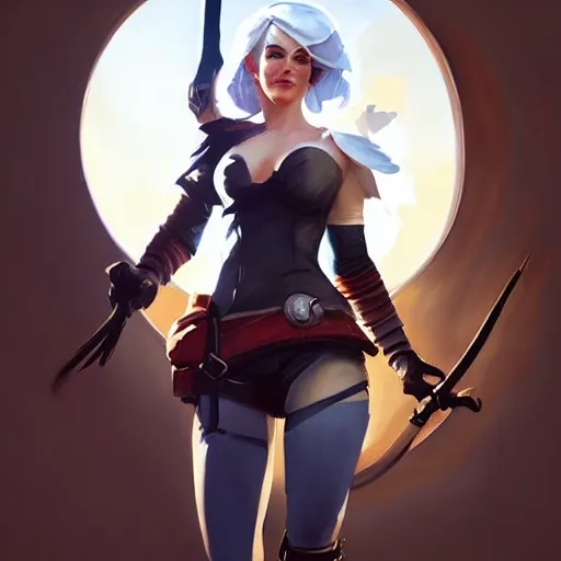 Image similar to Greg Manchess portrait painting of Ciri as Overwatch character, medium shot, asymmetrical, profile picture, Organic Painting, sunny day, Matte Painting, bold shapes, hard edges, street art, trending on artstation, by Huang Guangjian and Gil Elvgren and Sachin Teng